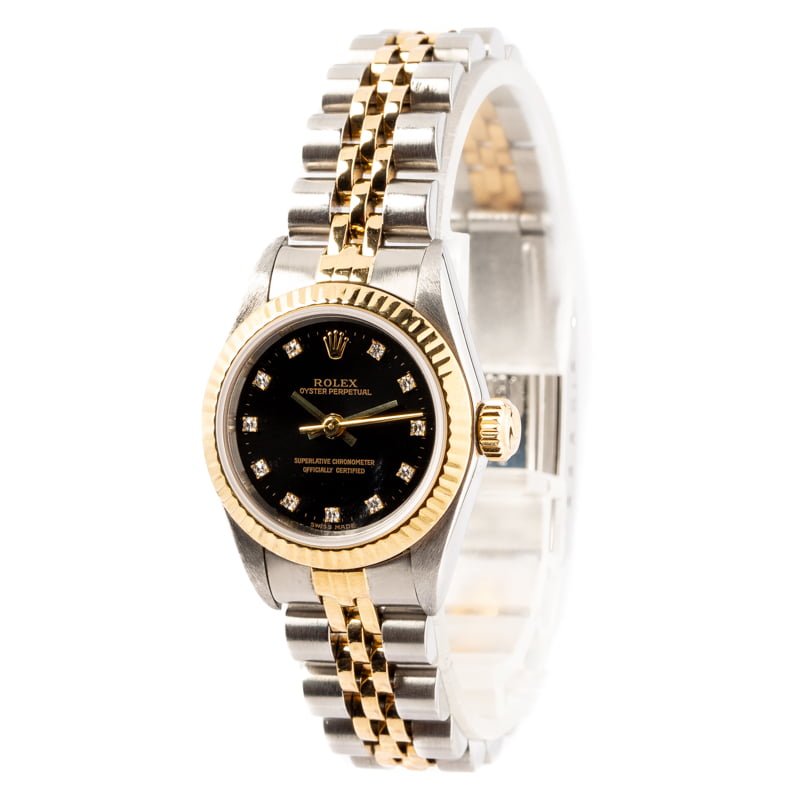 Ladies Rolex Oyster Perpetual 67193 Black Diamond Dial