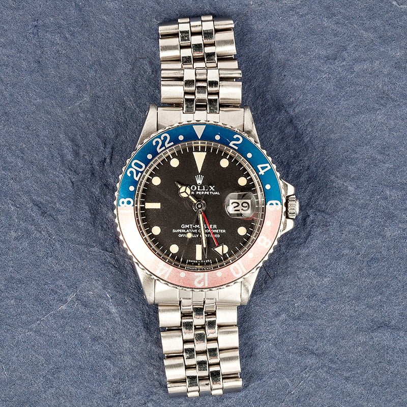 Mens Vintage Rolex GMT-Master 1675 Stainless Steel Pepsi